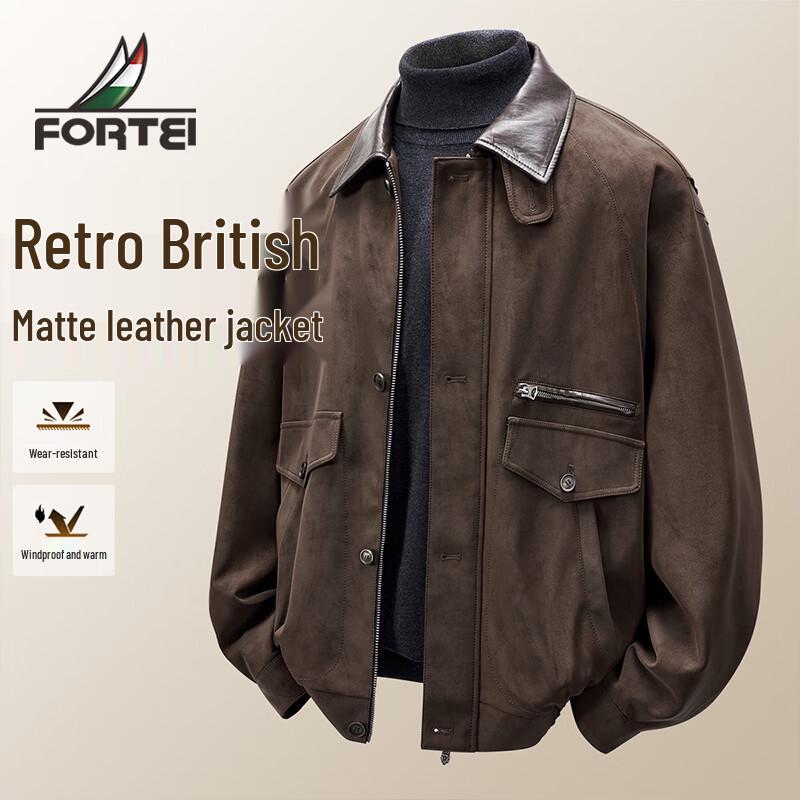 Futing Men's Retro Windproof PU Leather Jacket
