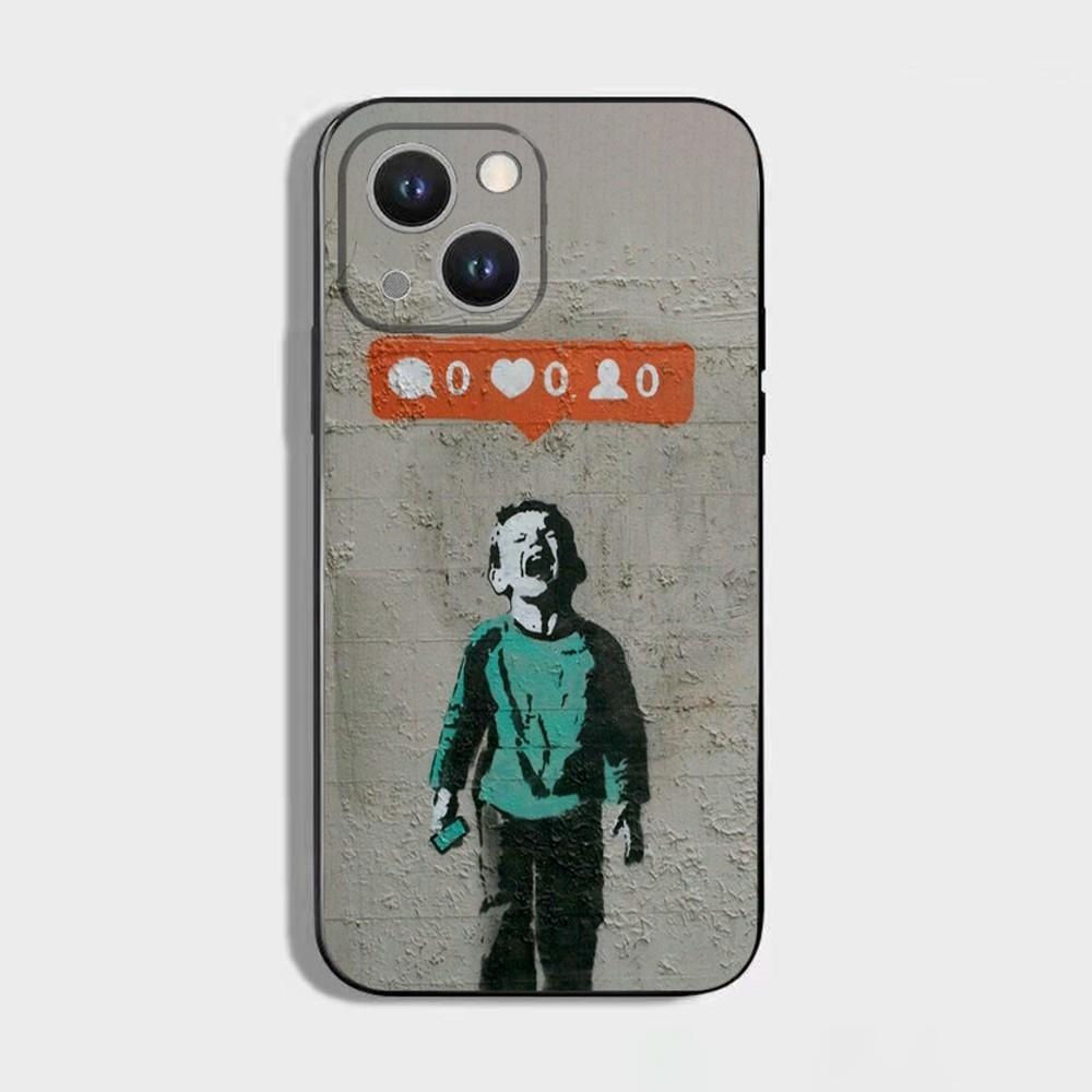 Street Art Banksy Graffiti Phone Case For iPhone 16,15,14,13,12,11 Plus,Pro Max,XS,X,XR,SE,Mini,8,7,Soft Silicone Black Cover