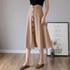 Qooth Elegant Women A Line Skirt Wide Hem Mid Length Calf Length  with Zipper Casual Skirt QT2657
