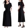 Fashionable Cotton Silk Plus Size Dress with Pockets for Middle-Aged and Elderly Women