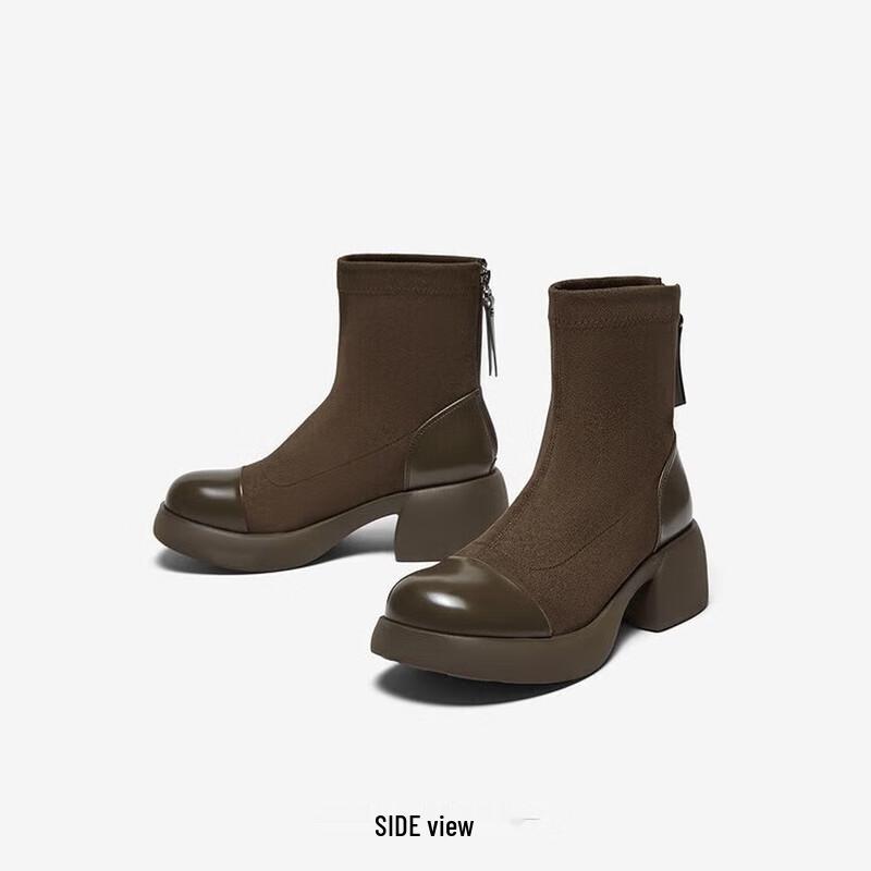 BASTO Women s Winter Elastic Slim Fit Chunky Heel Ankle Boots O3982DZ5 38