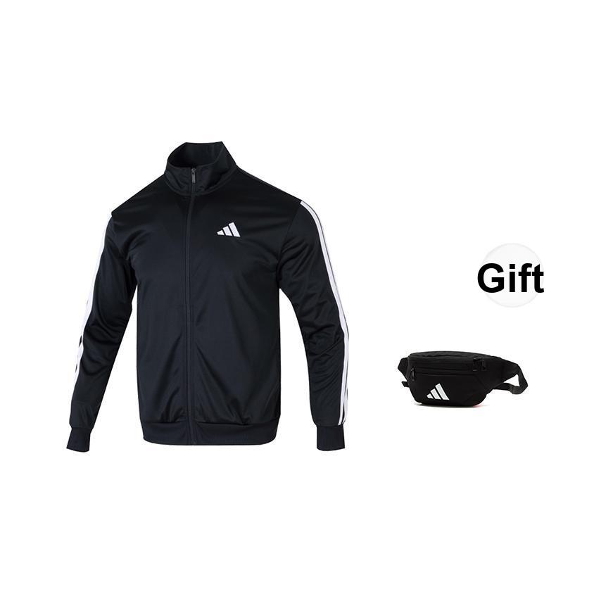 adidas Logo Stripe Zip-Up Stand Collar Long Sleeve Jacket Men Jacket Black JI8816