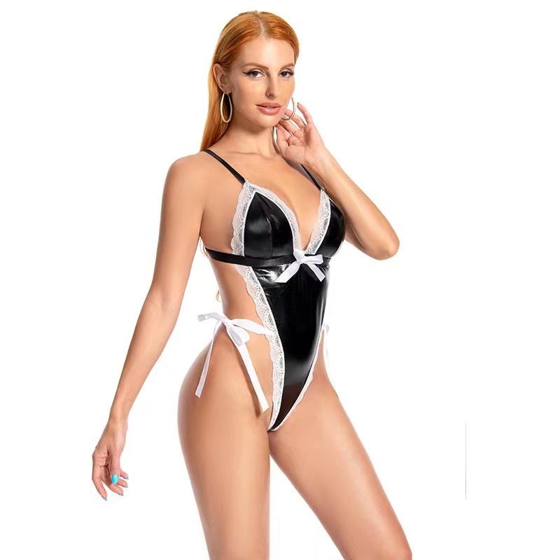 Moteundertøy Sexy Undertøy For Kvinne PU Skinn Eksotisk Kjole Babydoll Lenceria Sexi Kostymer Sex Clubwear Nattøy