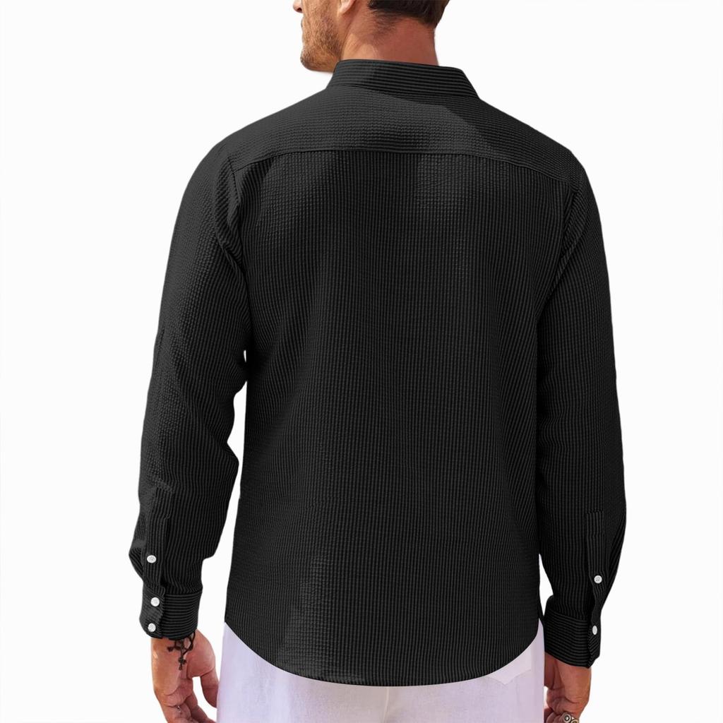 Men's Casual Long Sleeve Shirt Pullover Stand Collar Buttoned Henley Shirt Lightweight Relaxed Fit Top for Daily Wear