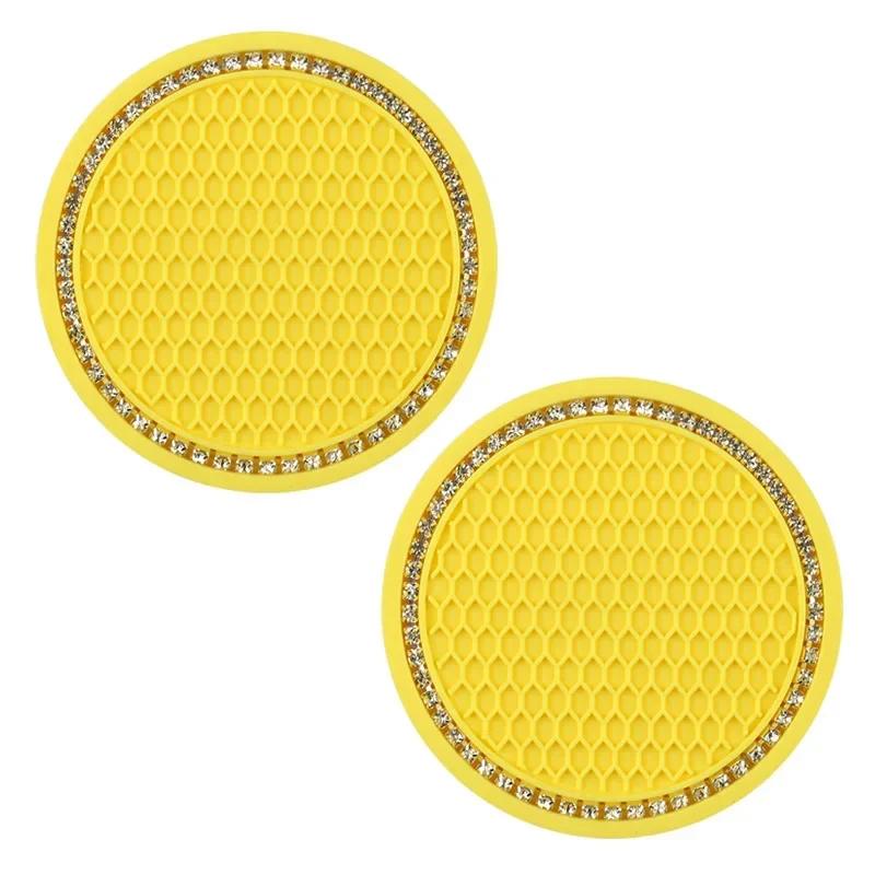 Car Water Cup Pad Holders Non-slip Diamond Rhinestone Rubber Mat for Bottle Holder Coaster Auto Interior Anti-skid Cup Holders