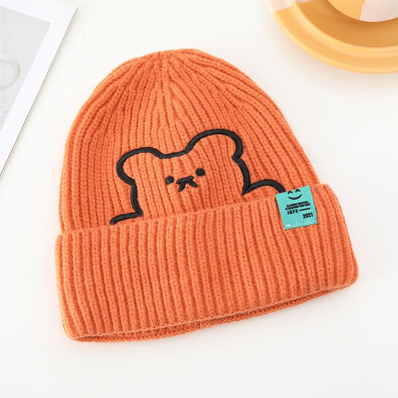 

Hat Women Bear Embroidery Cute Knitted Couple Versatile Fashion Korean Edition Trendy Guapi Men One Size помаранчевий