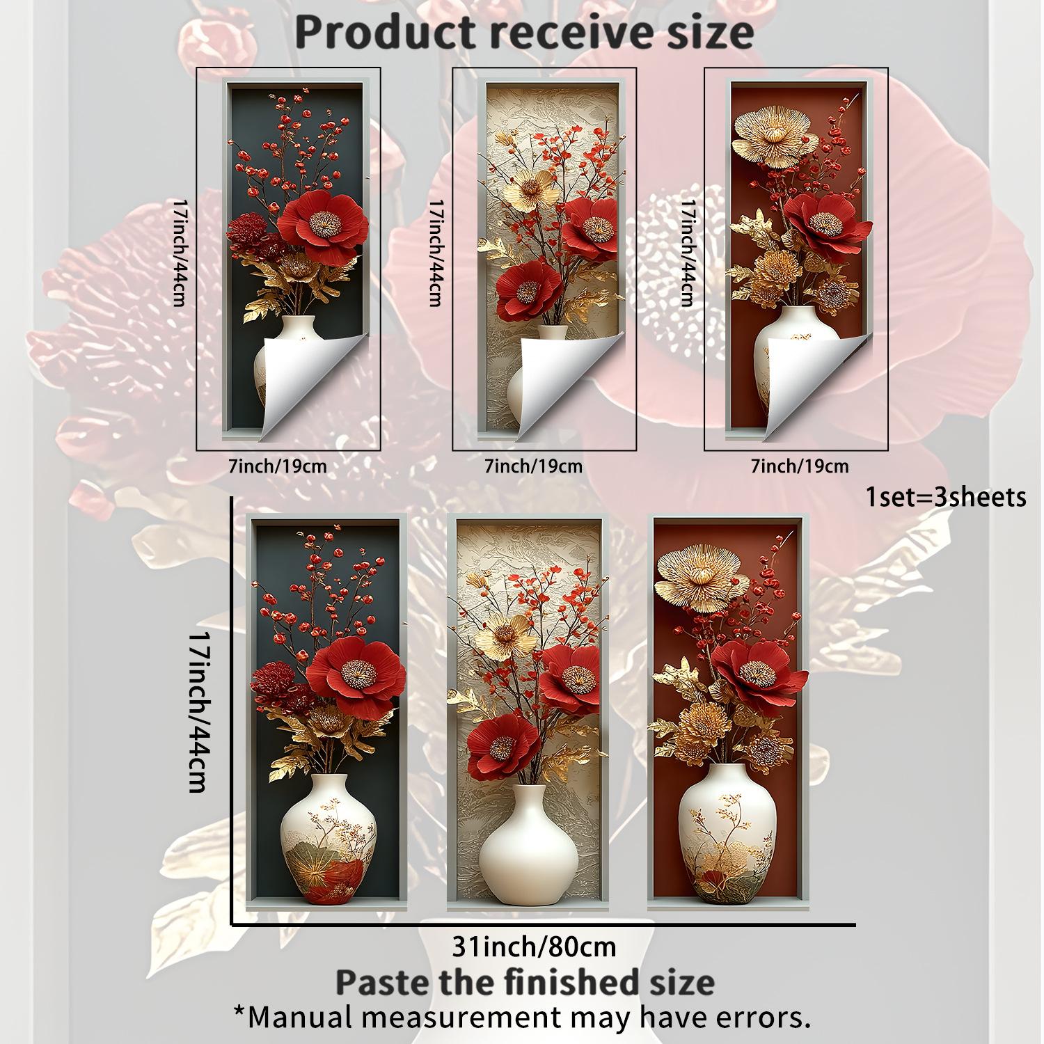 

Creative Red and Gold Vase Self Adhesive Wall Sticker for Bedroom Living Room Entryway Wall Decor 45x80cm разноцветный
