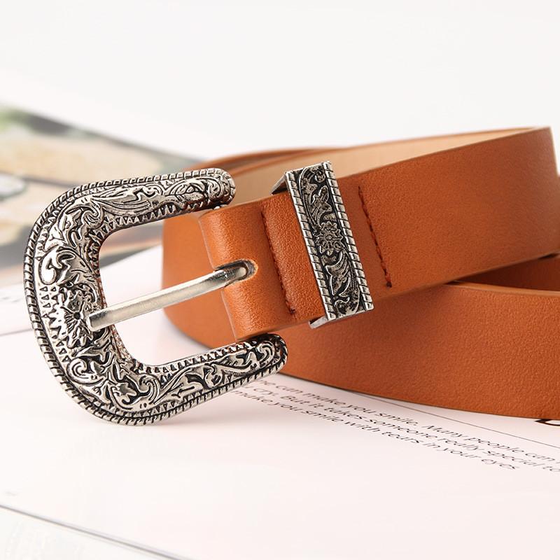 Retro Pu Waist Belt With Engraved Alloy Buckle For Stylish Casual Outfit