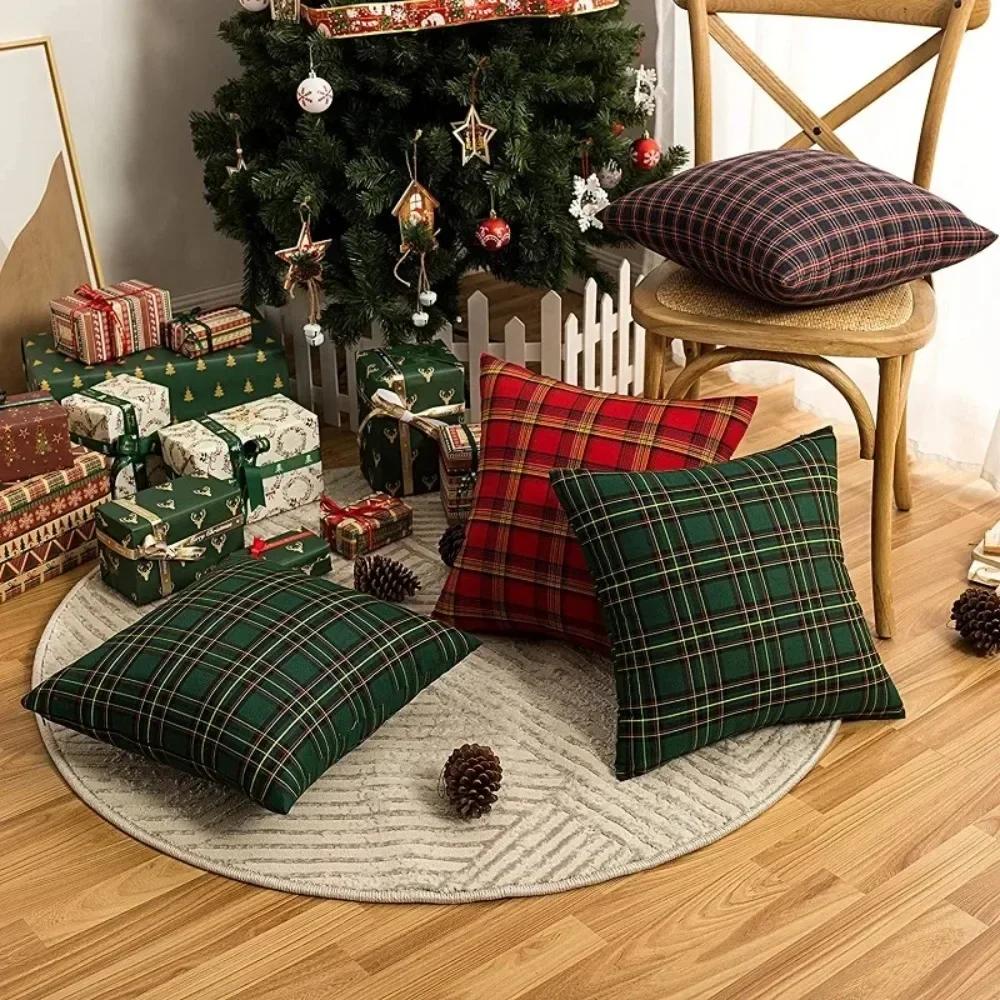 45x45cm 30x50cm Square Pillow Cases Christmas Scottish Tartan Plaid Cushion Covers Bed Sofa Pad Party Decor Throw Pillow Cover