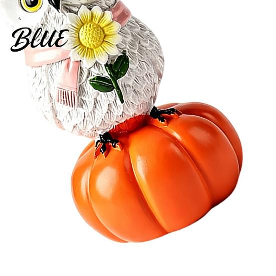 Unique Halloween Collectible Souvenirs Fall Pumpkin Owl Figurine Resin On Statue with Creative Scarf Sunflower for Autumn Thanksgiving Indoor