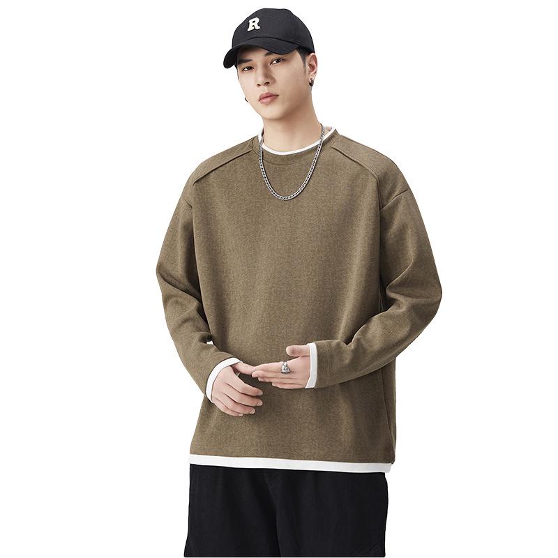 SH&Trend Men's Heavyweight 300g Round Neck Hoodie - Autumn/Winter Patchwork Long Sleeve Pullover