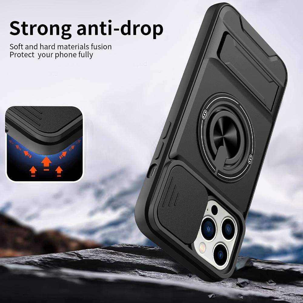 For iPhone 13 Pro Case Compatible with MagSafe Ring Holder Foldable Kickstand TPU PC Phone Cover with Camera Lens Slider
