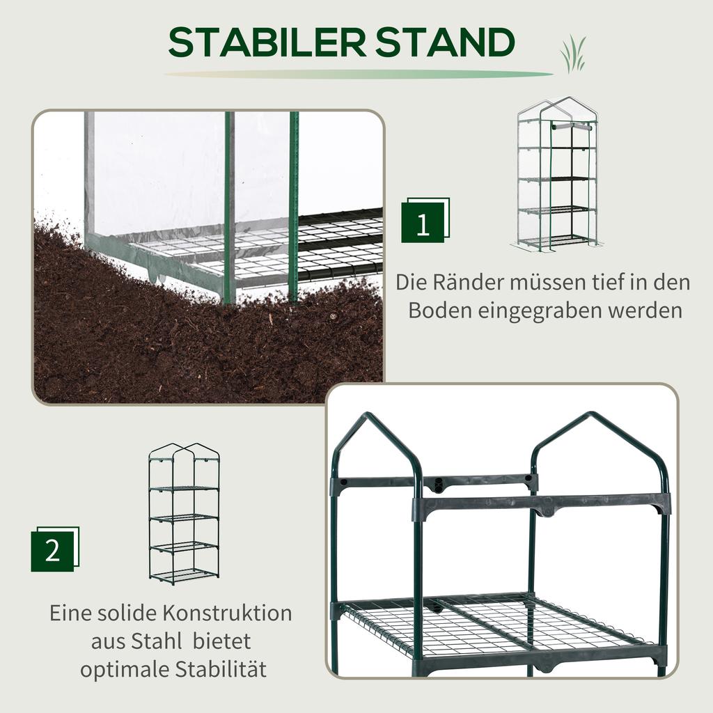 4 Tier Mini Portable Greenhouse Compact Plant Grow Shed Metal Frame PE Cover with Lockable Rolling Wheels, Clear