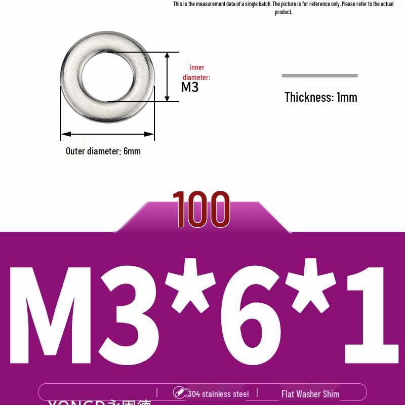 304 Stainless Steel Thickened Flat Washer / Ultra-thin Metal Gasket, Sizes M1.6-M10
