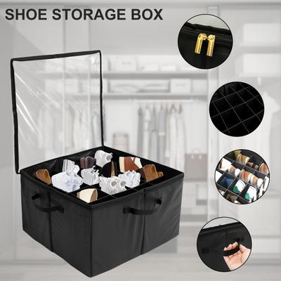 1/2Pcs Shoe Storage Box with Divider Dustproof Shoe Storage Bins with Clear Lid and Handle Foldable Shoe Organizer for Closet