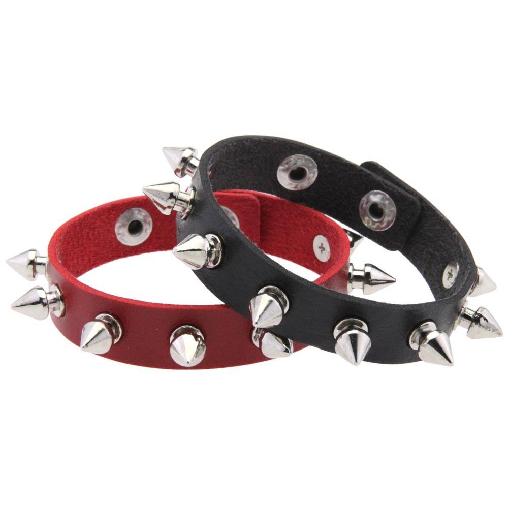 Punk Spike Cone Rivet PU Leather Bracelet, Adjustable Snap Button Gothic Rock Wrist Cuff Unisex Couple Jewelry