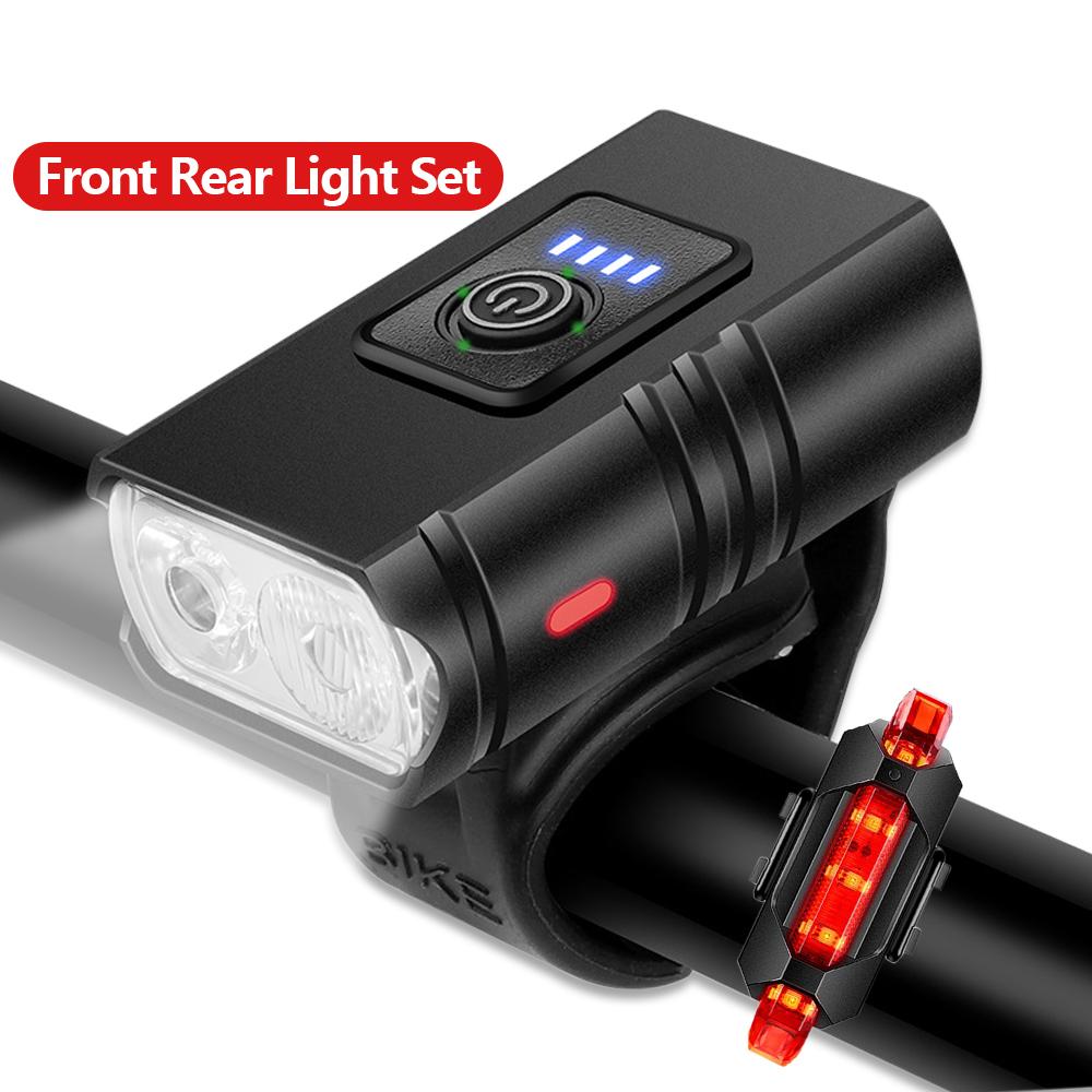 MTB Bike Front Rear Light Set Rechargeable Power Display Headlights Easy To Install Bicycle Warning Taillights for Riding Safety