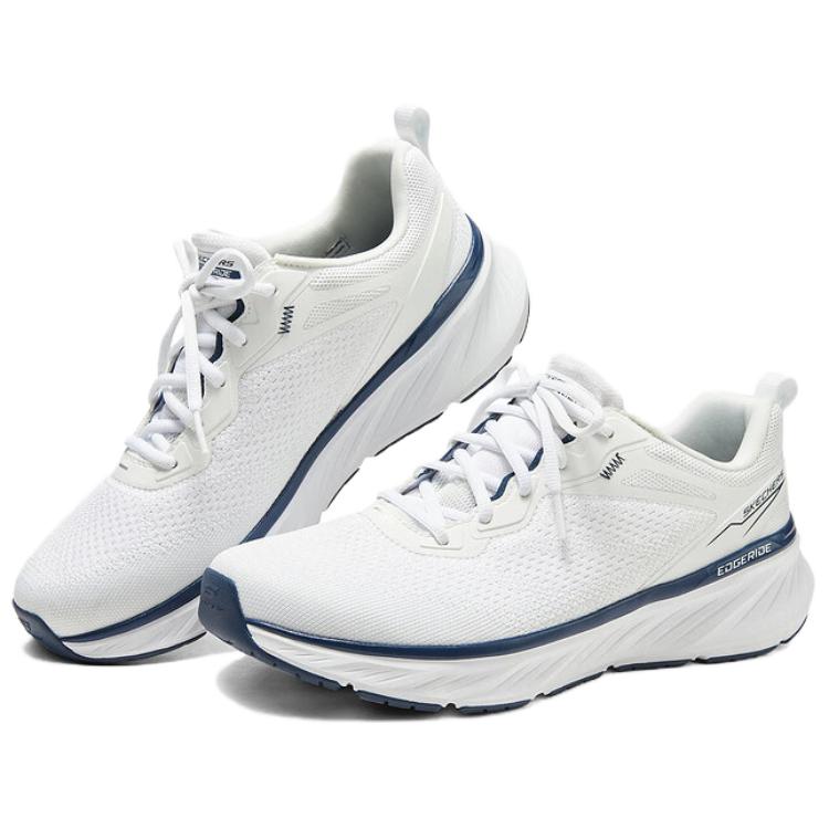 Skechers Edgeride Fabric Comfortable Classic Versatile Fashion Breathable Low-Top Casual Shoes Men Sneakers White Blue 232836-WNV