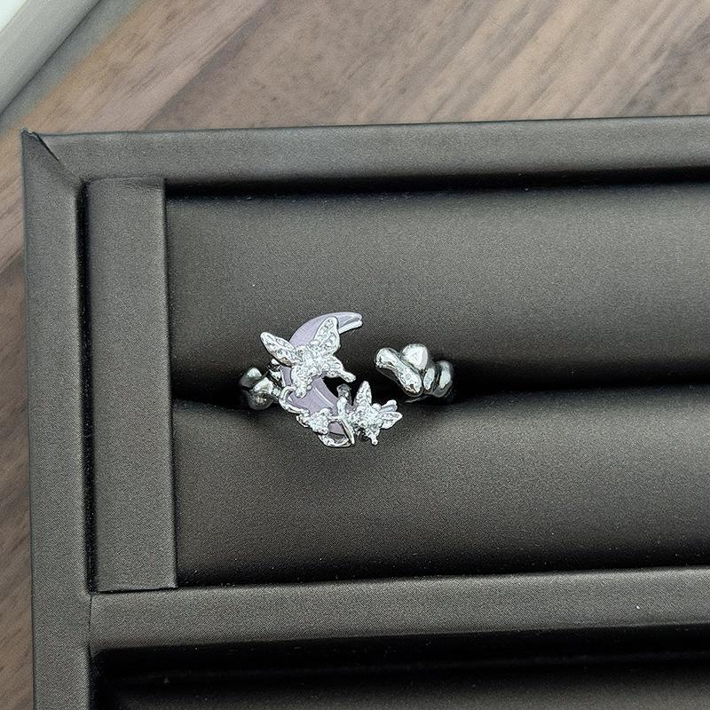 Light Luxury Niche High-End Butterfly Love Zir*****Pen Ring Temperament Full Of Diamonds Personality Super Fairy Stacked Ring Woman