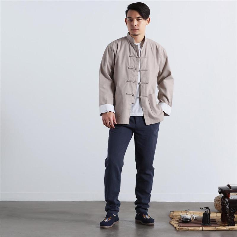2026 Summer Men's Chinese Style Stand Collar Linen Shirt, Pan Kou Design, Available In 6 Colors