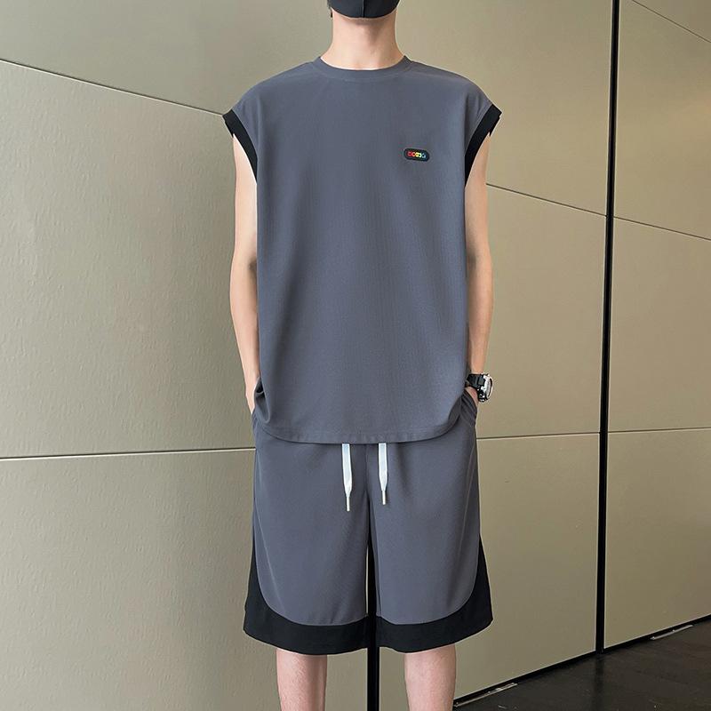 Buchstaben Schulterweste Lässiger Anzug Herren Locker Sporthose Zweiteiliges Set