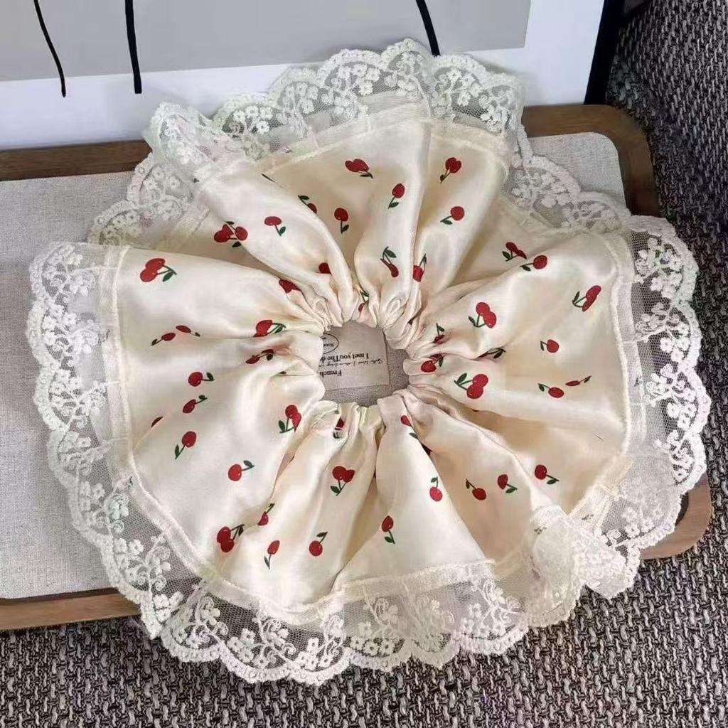 Koreanischer Waldstil Kirschspitze Scrunchie – Extra Groß, Süßes Pferdeschwanz-Haaraccessoire für Frauen