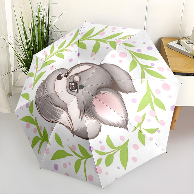 

1pc Chihuahua Floral wreath Automatic Folding Umbrella, 8-Rib Iron Frame, Casual Outdoor Accessory for Birthday Festival Gifts yy251128135
