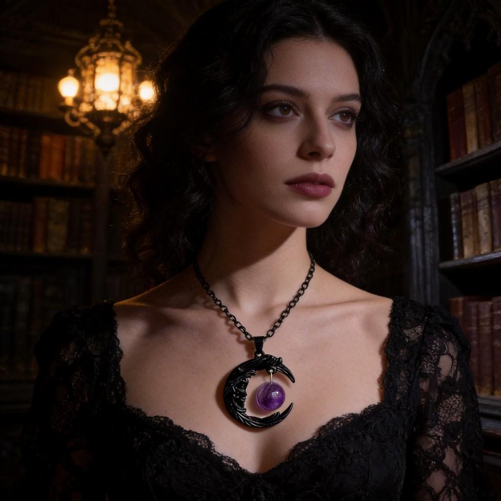 Moon Crystal Pendant Necklace With Alloy Deep Dark Gothic Style For Women And Men
