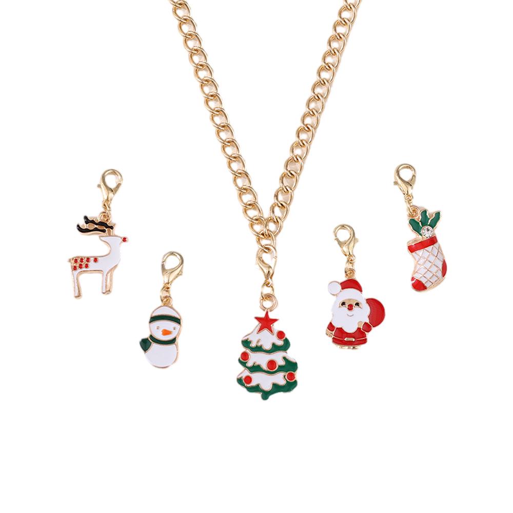 Cartoon Christmas Tree & Candy Cane Pendant Necklace Set with Santa Claus Charm