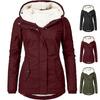 Women's Hooded Sherpa Lined Midi Coat Solid Color Zip Up Warm Winter Casual Outerwear Jacket