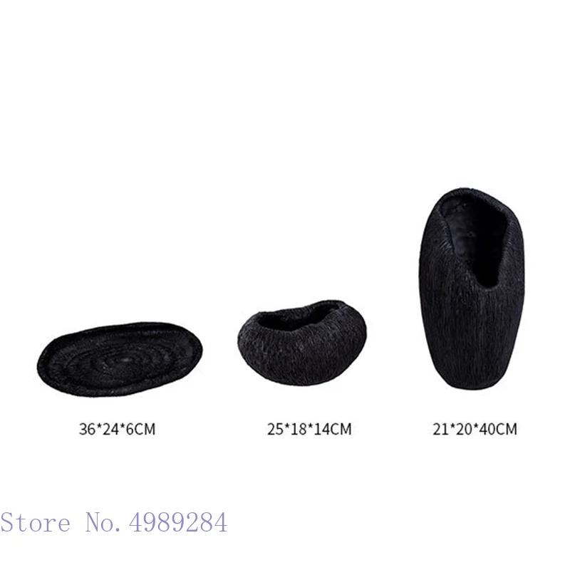 Creative Resin Flower Vase Coral Texture Tray Irregular Black and White Resin Crafts Furnishings Modern Home Decoration