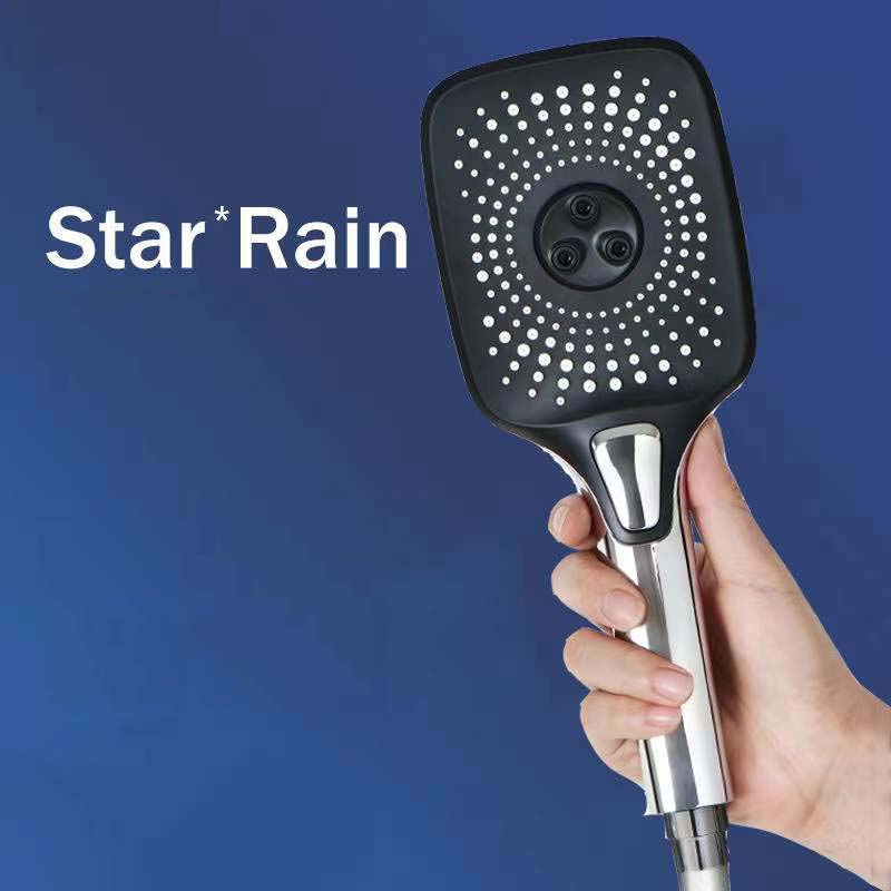 3 Modes Black Shower Head High Pressure Water Saving Rainfall Shower Set One-key Stop Water Gray  Handheld Shower Head