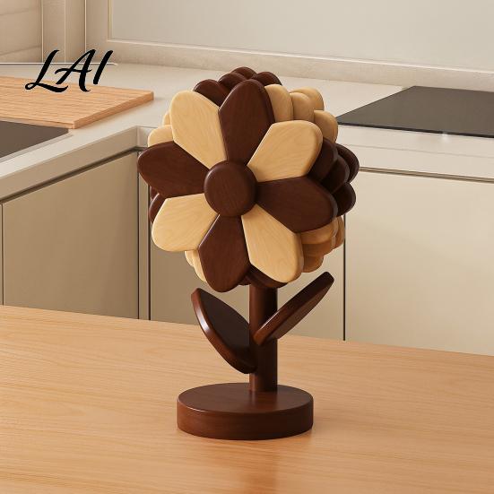 Farmhouse Kitchen Decor Accessories Sunflower Trivets for Hot Dishes Heat Resistant Beech Wood Pot Holder Natural Trivet Set Decorative Tree