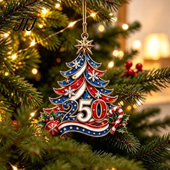 Patriotic Christmas Tree Snowflake Ornaments 250 Anniversary USA Ornament, United States 1776-2026 250th Holiday Gift for Family Friends Keepsake,