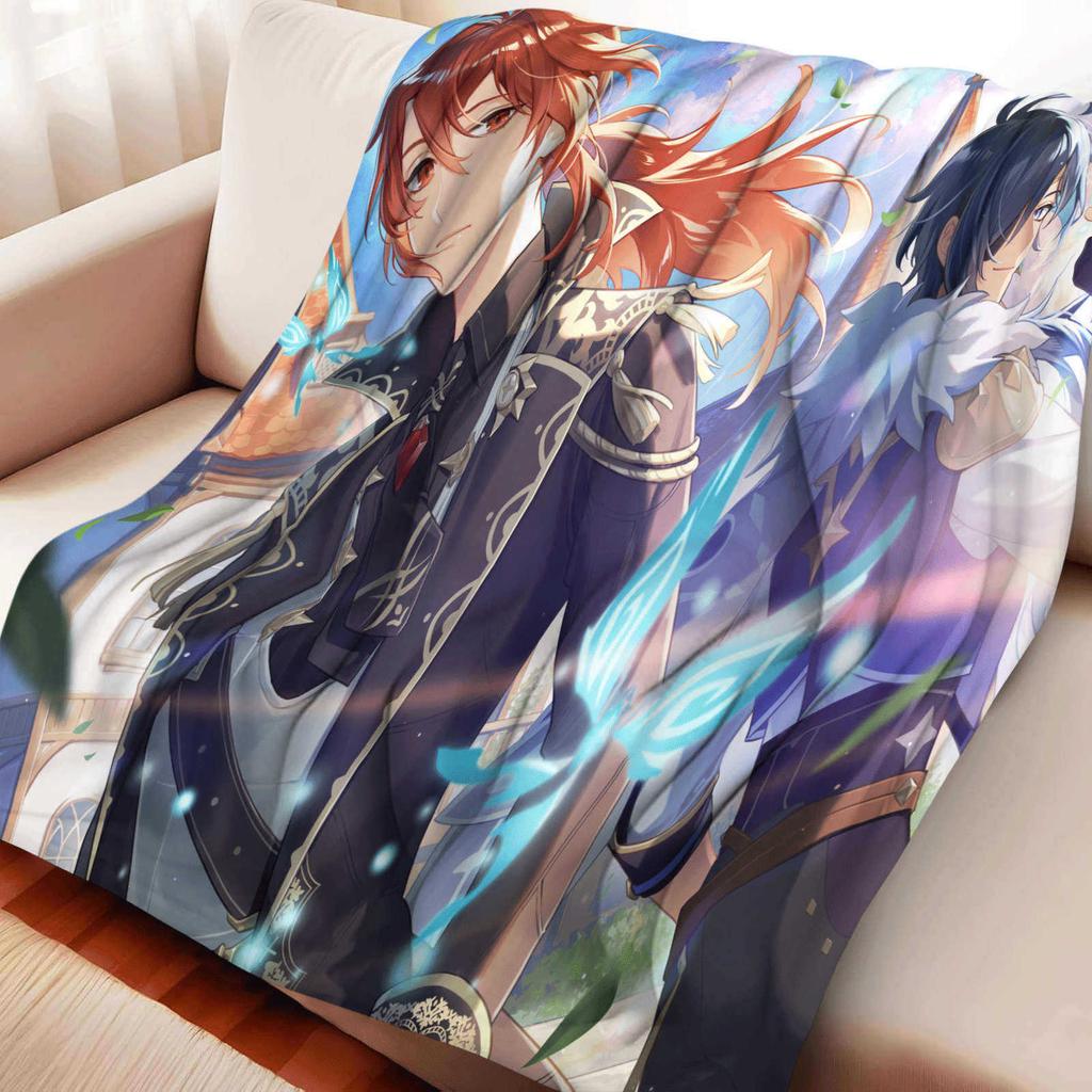 Cartoon Gesnhin Impact Kaeya Alberich Flannel Blanket Cover Warmth Soft Anime Blanket Multifunctional Decor Universal Blankets