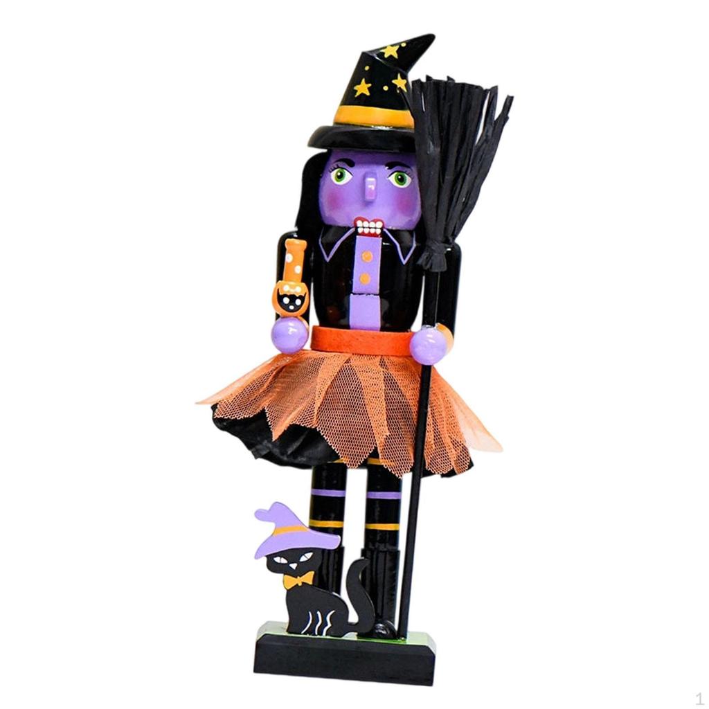Halloween Nutcracker Figure Decorative Home Decor Painted 10 Inch Wooden Puppet Figurine for Shelves