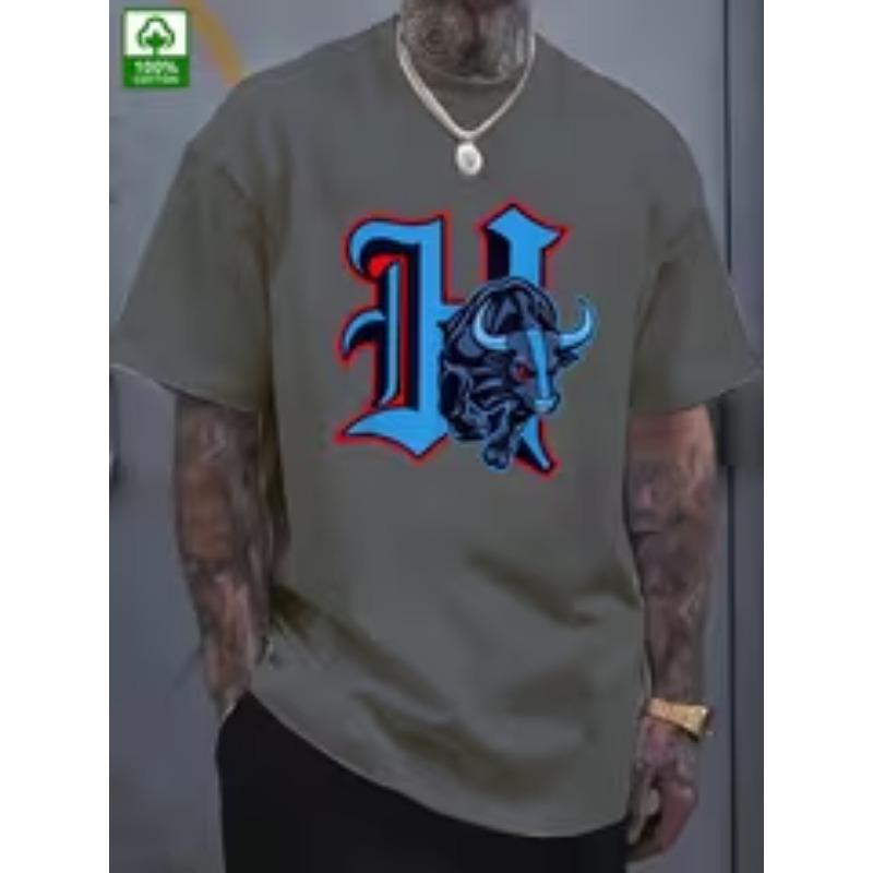 Men s 100% summer T-shirt with bold bull graphic print S