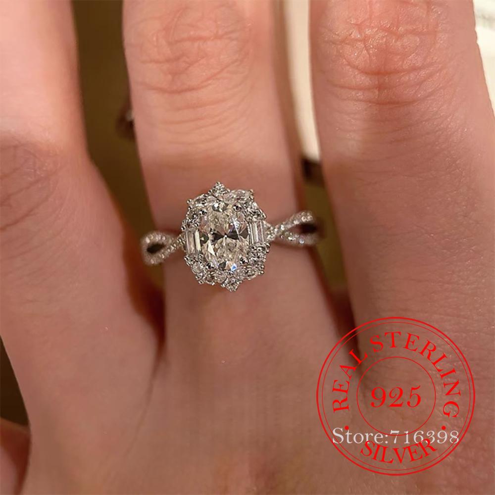 

925 Sterling Silver Jewelry AAA+ Exquisite Crystal Pigeon Egg Finger Rings for Women Wedding Party Jewelry for Girls Friend Gift resizable