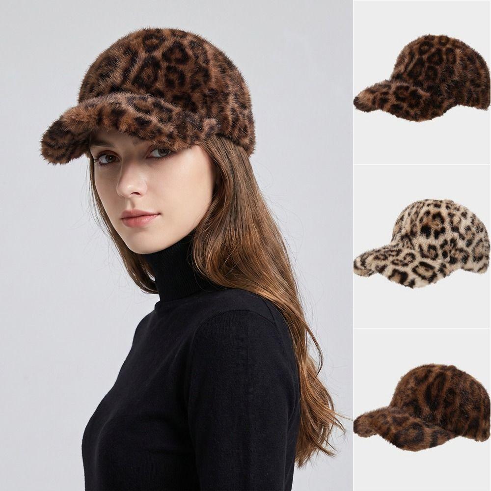Thickened Leopard Baseball Cap Warm Faux Fur Hat Fashion Snapback Hats Sports
