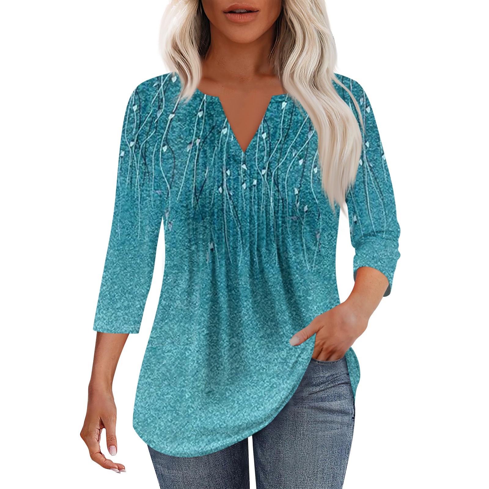 

Женская модная повседневная плиссированная футболка с V-образным вырезом и рукавом семь четвертей S