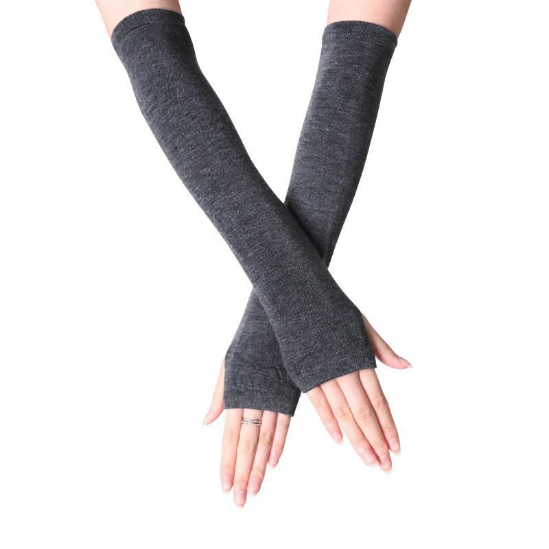 Korean Style Women's Long Fingerless Wool Gloves - Cute Half-Finger Design for Autumn and Winter