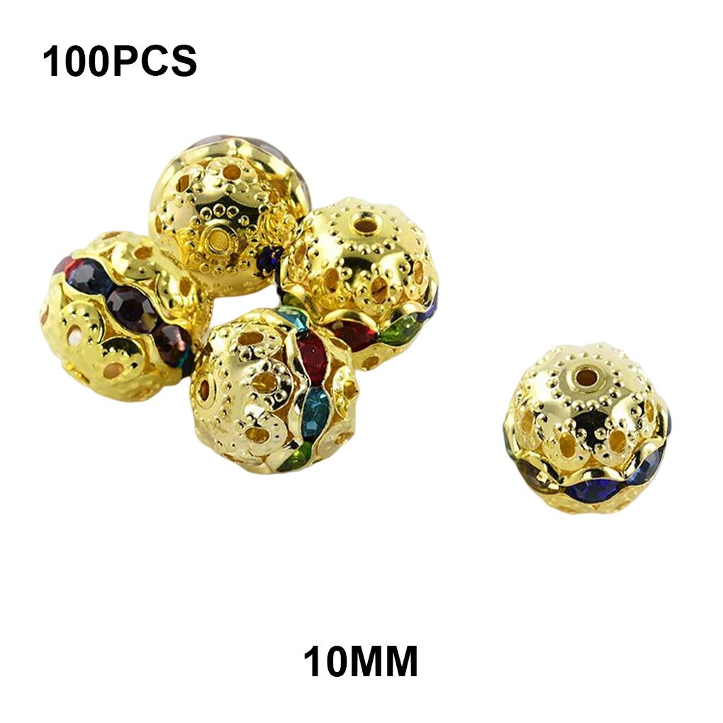 100 Pieces Rhinestone Beads with Holes Polishing Metal Round Ball Bead Popular Accessories Jewelry Supplies Making Parts