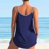 Women's Shoulder Strap Swimsuit Pure Blue Print Bikini Tankini Swimsuit