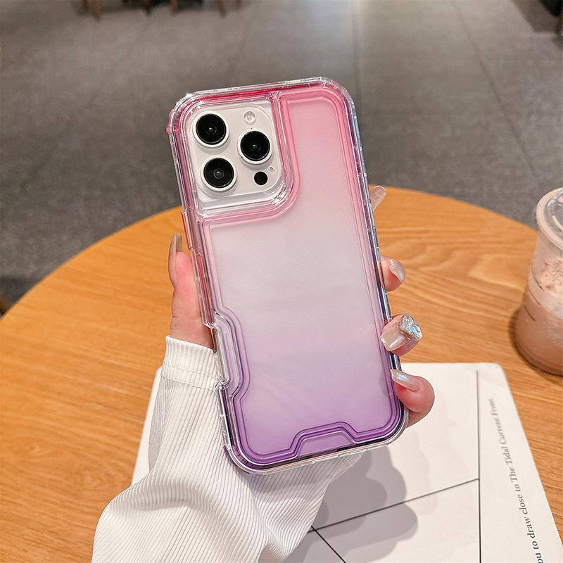 

For IP16promax Colorful Two-in-one PC Upper and Lower Covers and Four-corner Anti-fall TPU Upper Pink + Lower Purple Mobile Phone Case IP 16 Promax