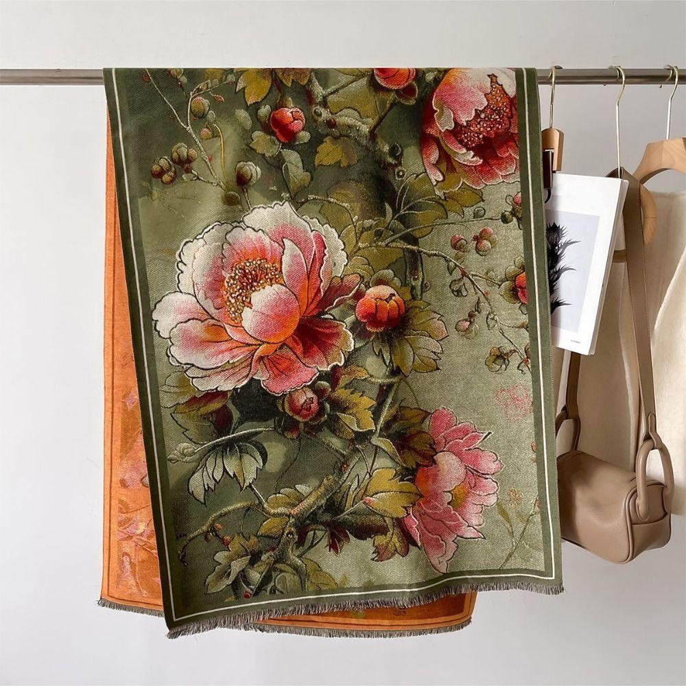 Imitation Cashmere Oil Painting Scarf Long Fringed Shawl  Wedding Party Evening Dresses