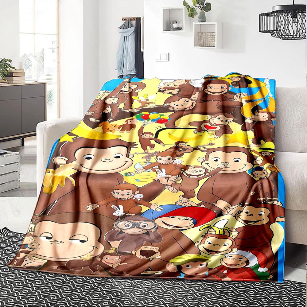 1pc Curious George (3) Blanket, Gift, for Men and Women, Soft Blanket, Good for Sofa Bed Couch Travel, Lightweight Flannel Blanket