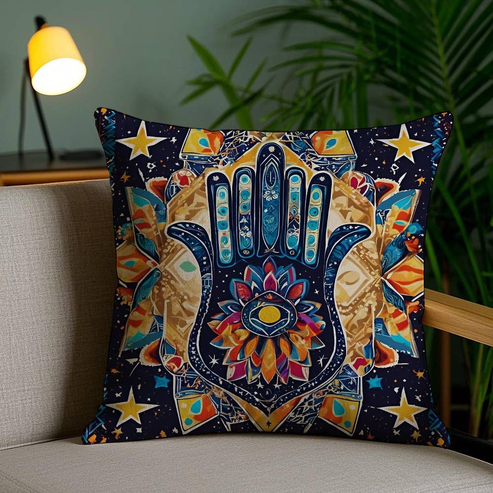 Beautiful Mysterious Style Hamsa-A Pillow Case Anti-dustmite Pillowcase Invisible Zipper Silky Short Plush Sofa Cushion Cover