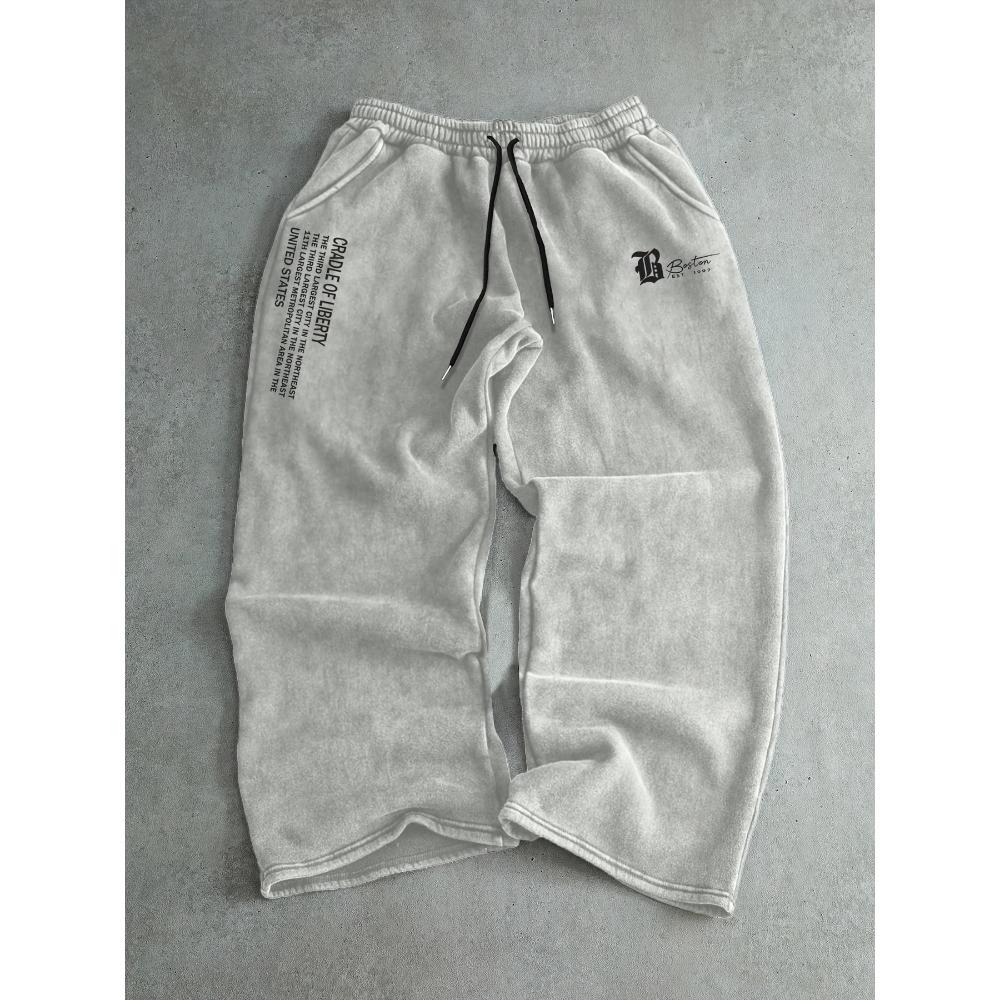 

Men s Autumn and Winter Drawstring Loose Sweatpants with Letter Print for Daily Wear, Fashionable Pattern Straight Leg Sweatpants S