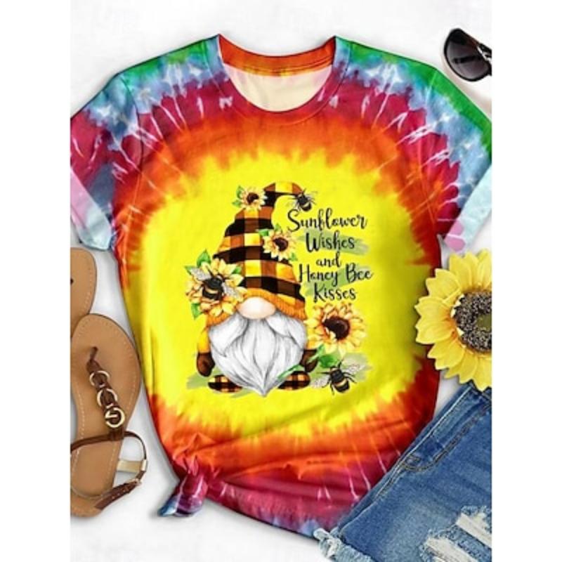 

Женская футболка с принтом тай-дай, повседневная, с коротким рукавом, круглым вырезом, обычные топы, повседневный принт, розовый, красный, синий, фиолетовый, радуга, лето 7XL