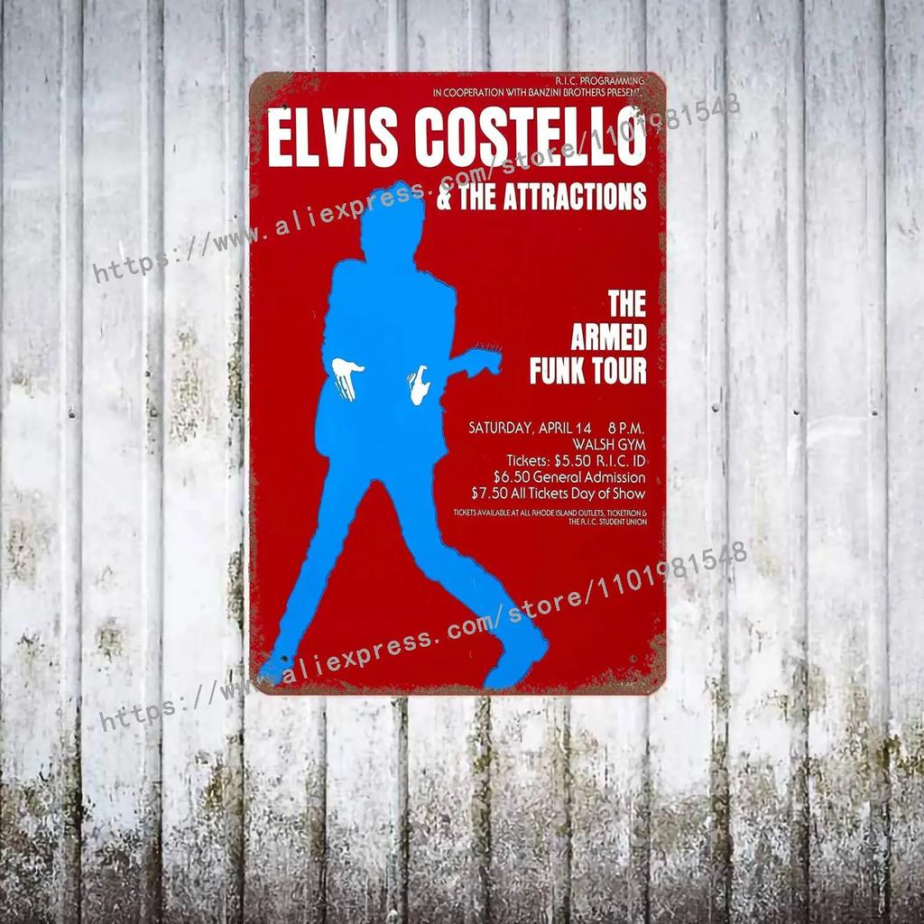 Elvis Costello & The Attractions Band Decor Poster Vintage Tin Sign Metal Sign Decorative Plaque for Pub Bar Man Cave Club Wall